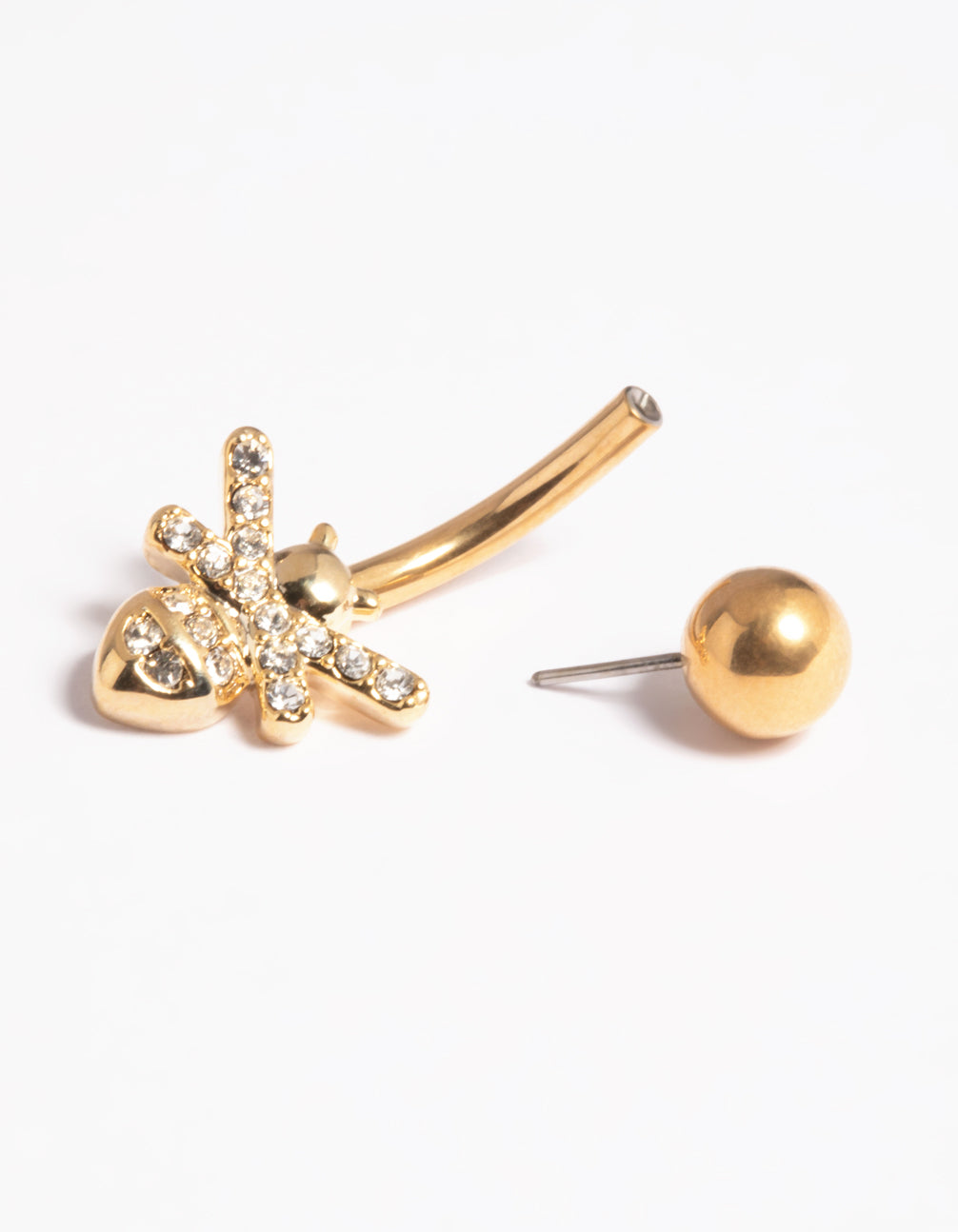 Gold Plated Titanium Threadless Cubic Zirconia Bee Belly Bar