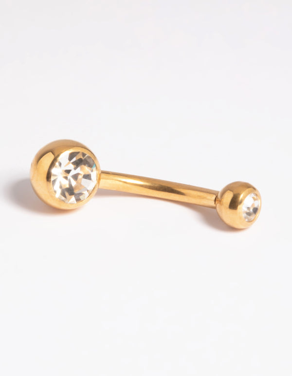 Gold Plated Titanium Threadless Bezel Belly Bar