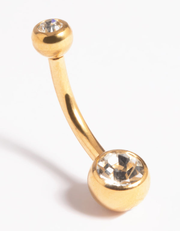 Gold Plated Titanium Threadless Bezel Belly Bar