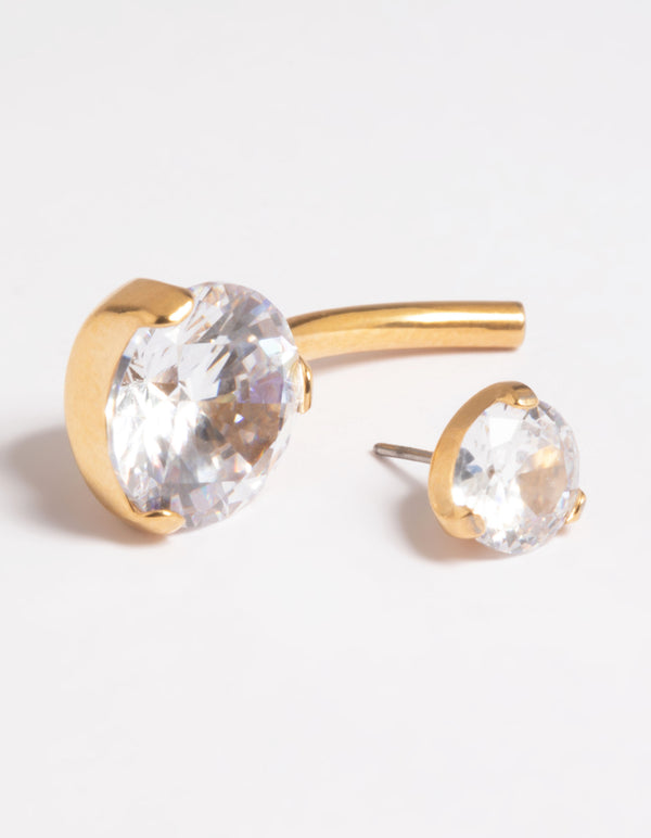 Gold Plated Titanium Threadless Cubic Zirconia Belly Bar