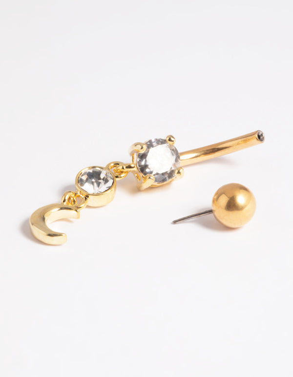 Gold Plated Titanium Threadless Celestial Belly Bar