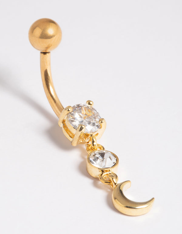 Gold Plated Titanium Threadless Celestial Belly Bar