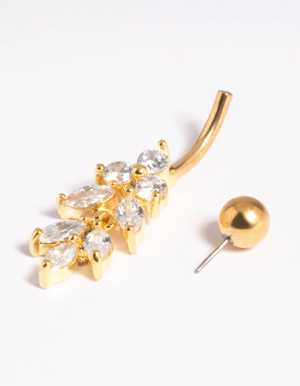 Gold Plated Titanium Threadless Marquise Crystal Belly Bar
