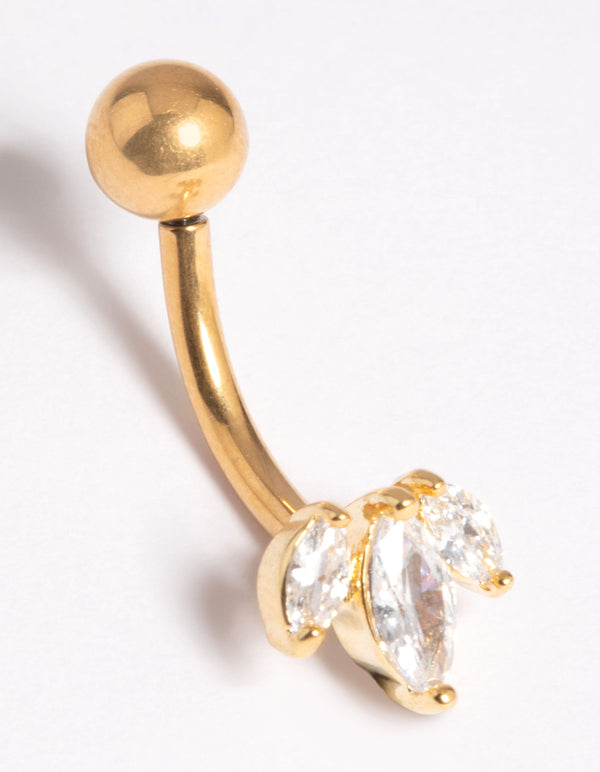 Gold Plated Titanium Threadless Leaves Belly Bar