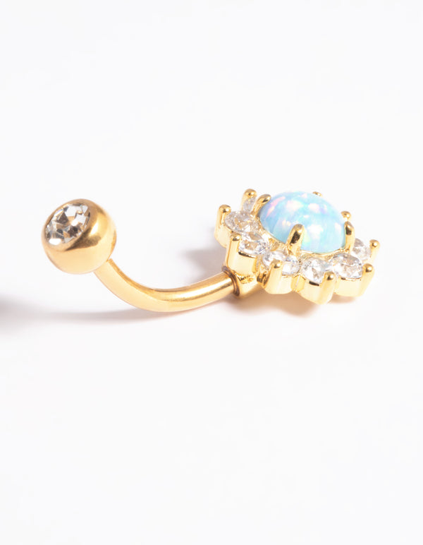 Gold Plated Titanium Threadless Opal Flower Belly Bar