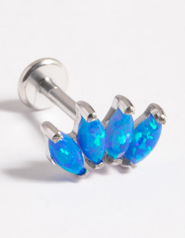 Platinum Plated Titanium Threadless Blue Opal Marquise Flat Back
