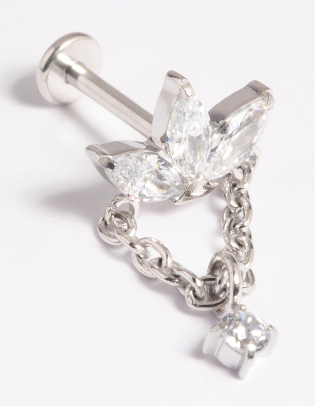 Platinum Plated Titanium Threadless Crystal Marquise Chain Flat Back