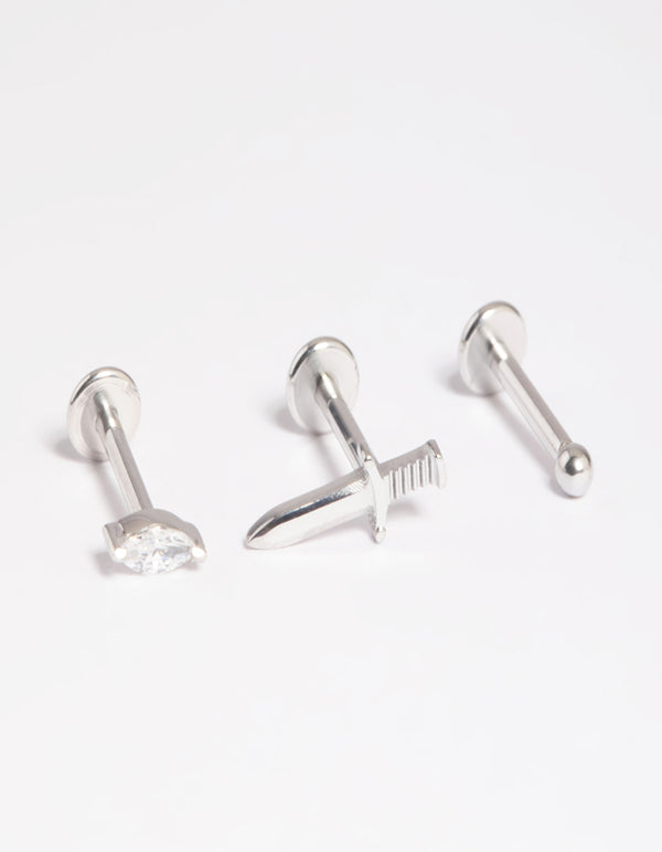 Platinum Plated Titanium Threadless Dagger Flat Back Pack