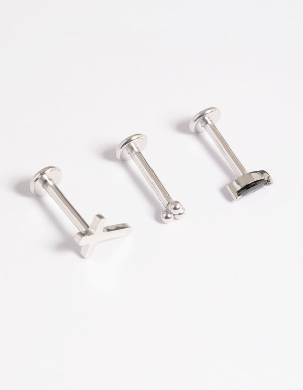 Platinum Plated Titanium Threadless Cross Flat Back Pack