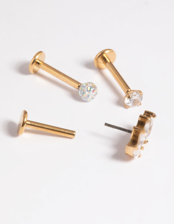 Gold Plated Titanium Threadless Pave Flat Back Pack