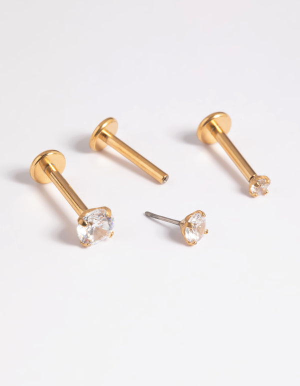 Gold Plated Titanium Threadless Cubic Zirconia Flat Back Pack