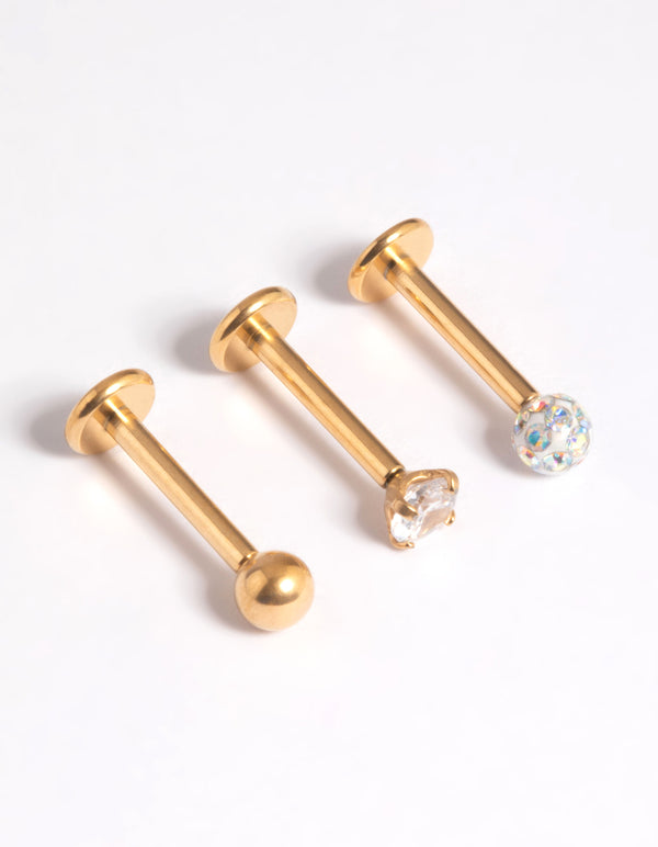 Gold Plated Titanium Threadless Cubic Zirconia Pave Flat Back Pack