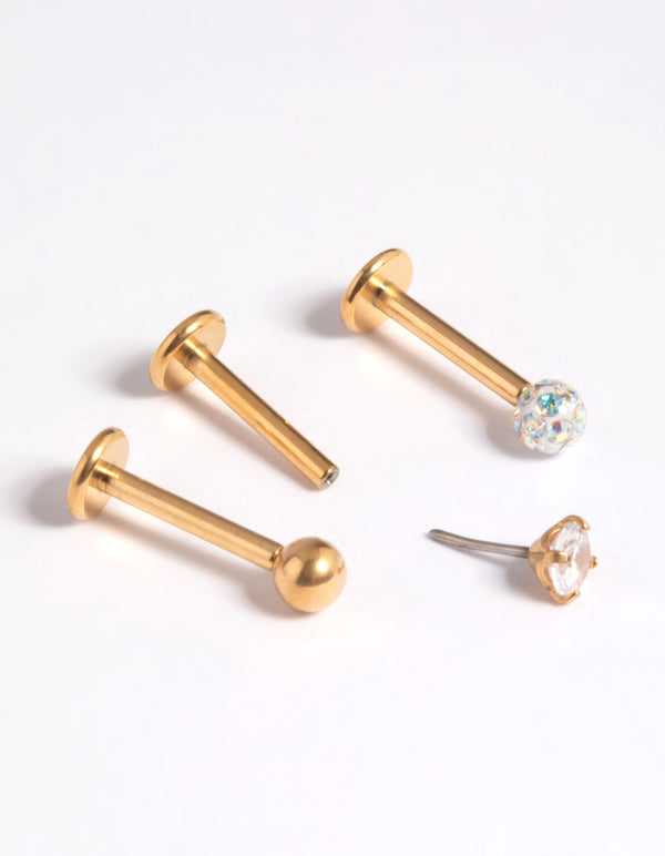 Gold Plated Titanium Threadless Cubic Zirconia Pave Flat Back Pack