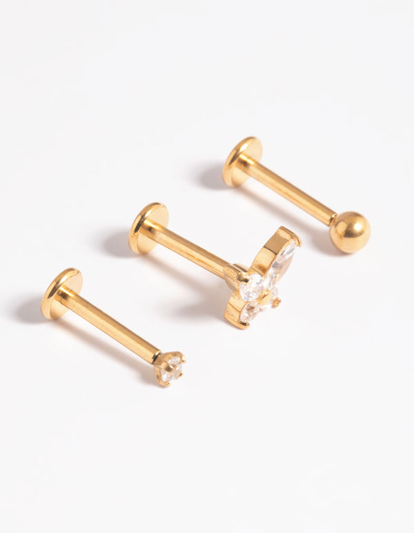 Gold Plated Titanium Threadless Butterfly Flat Back Pack