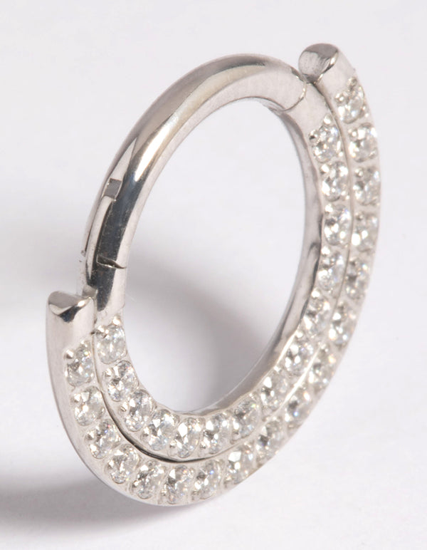 Platinum Plated Titanium Cubic Zirconia Statement Clicker Ring