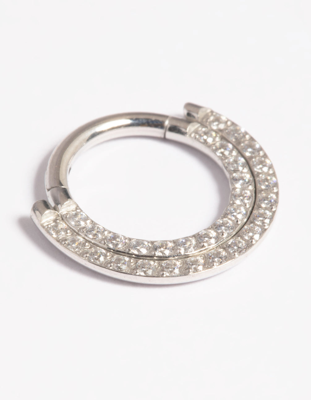 Platinum Plated Titanium Cubic Zirconia Statement Clicker Ring