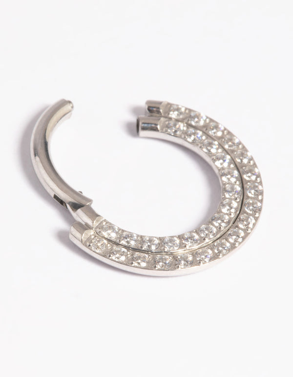 Platinum Plated Titanium Cubic Zirconia Statement Clicker Ring