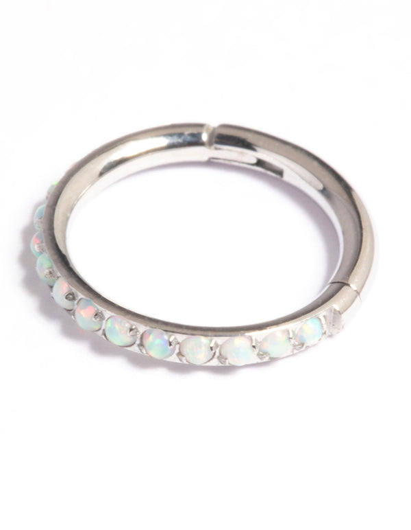 Platinum Plated Titanium Opal Clicker Ring