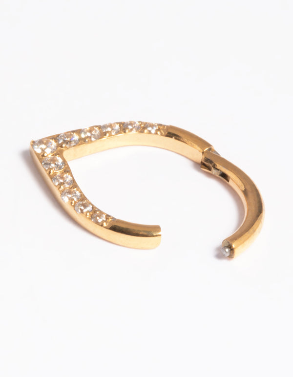 Gold Plated Titanium Cubic Zirconia Pear Clicker Ring