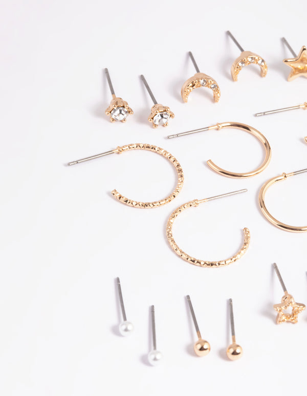 Gold Celestial Heart Stud Earring 12-Pack