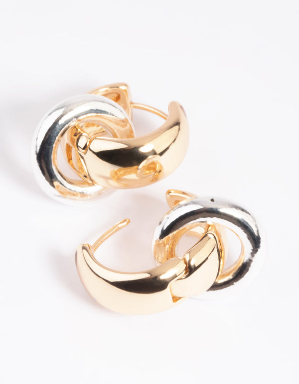 Gold Circular Huggie Hoop Earrings