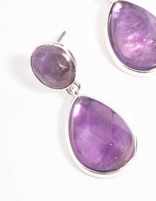 Silver Plated Amethyst Teardrop Earrings