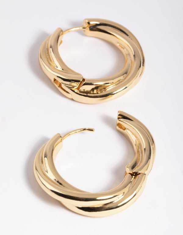 Gold Plated Chunky Molten Huggie Hoop Earrings