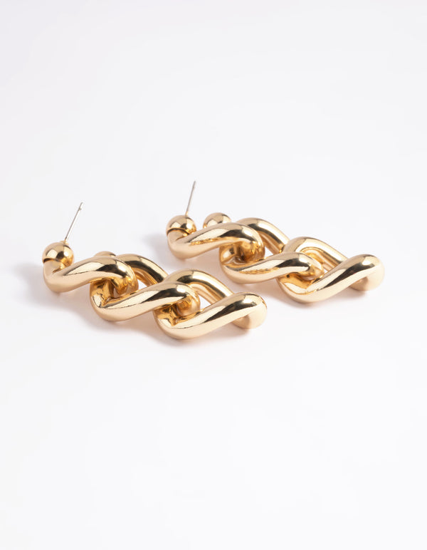 Gold Plated Brass Chunky Chain Drop Earrings