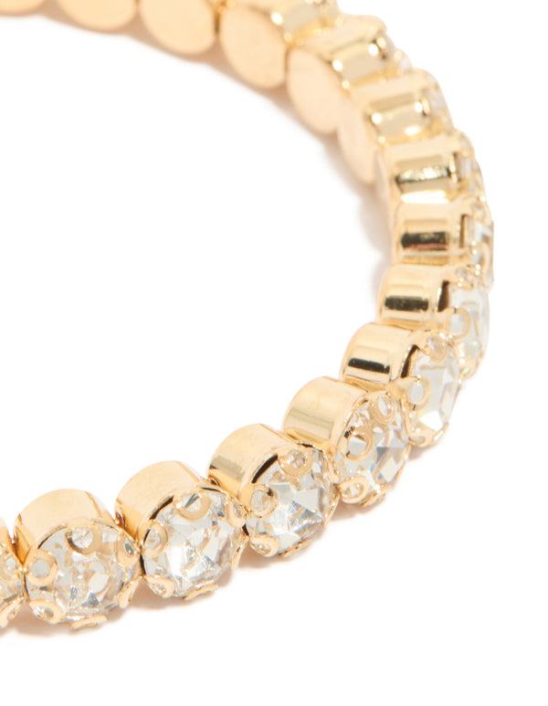 Gold Round Diamante Open Wrist Cuff