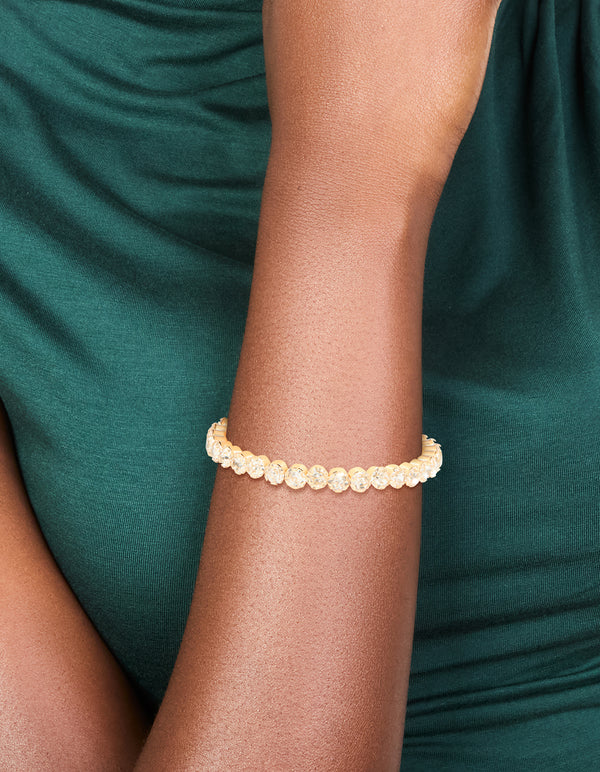 Gold Round Diamante Open Wrist Cuff