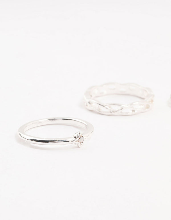 Silver Stone & Braid 4-Pack Rings