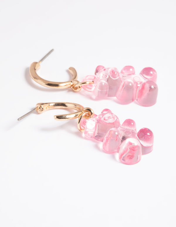 Pink Cute Bear Huggie Hoop Earrings