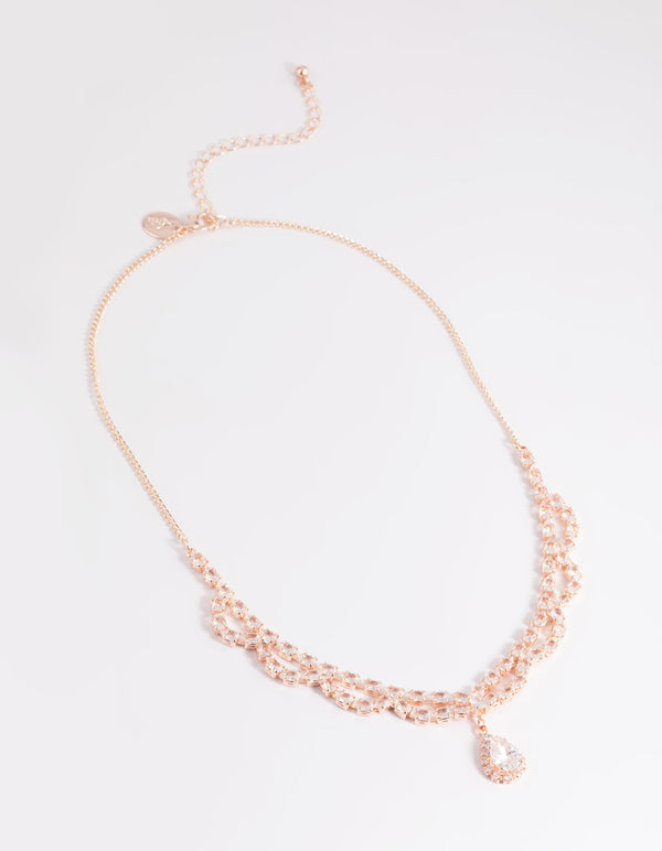 Rose Gold Cubic Zirconia Lace Teardrop Necklace