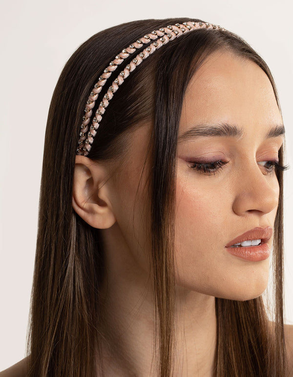 Blush Diamante Crossover Headband