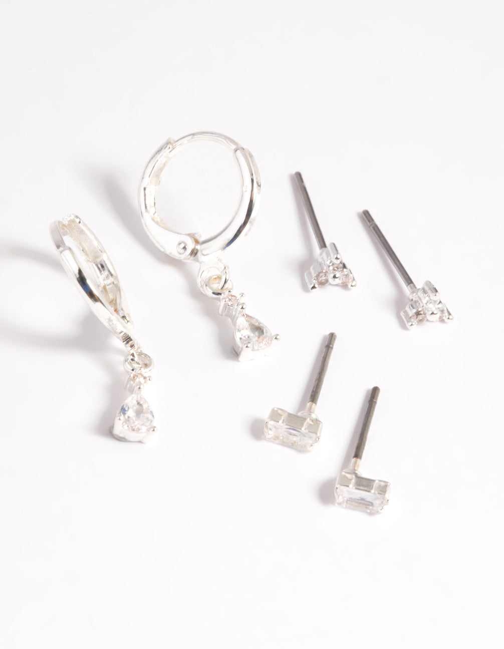 Silver Plated Brass Pear Huggie Hoop Earring Stack 6-Pack