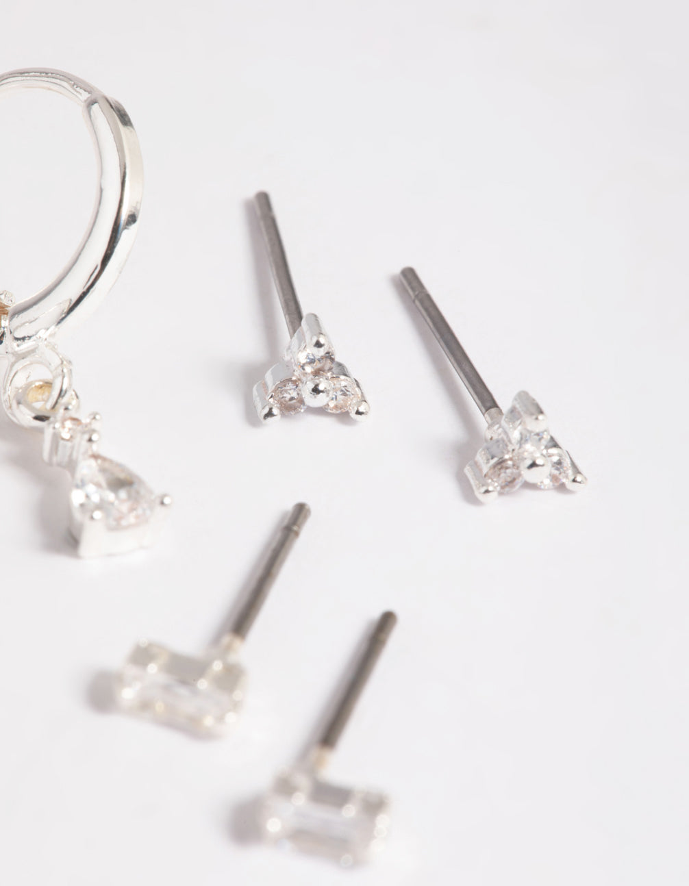 Silver Plated Brass Pear Huggie Hoop Earring Stack 6-Pack