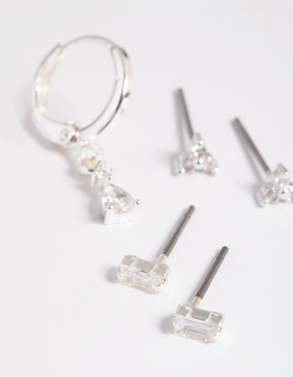 Silver Plated Brass Pear Huggie Hoop Earring Stack 6-Pack