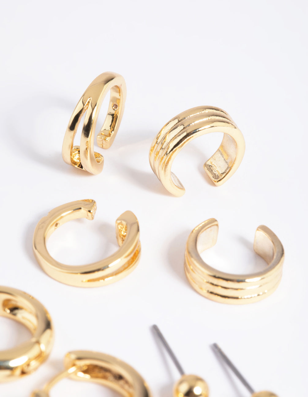 Gold Plated Brass Huggie & Cuff Earring Stack 8-Pack