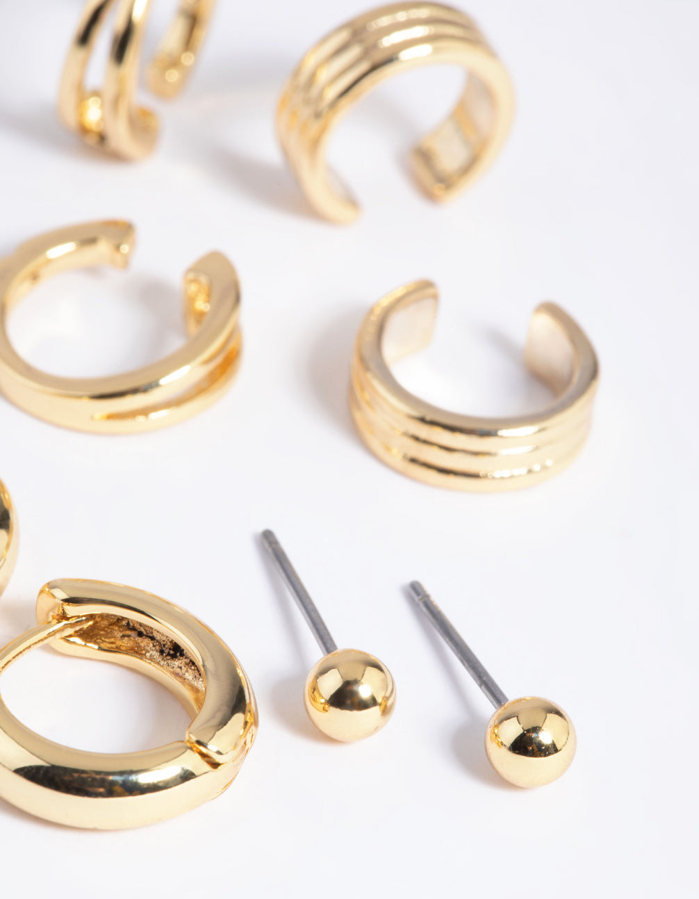 Gold Plated Brass Huggie & Cuff Earring Stack 8-Pack