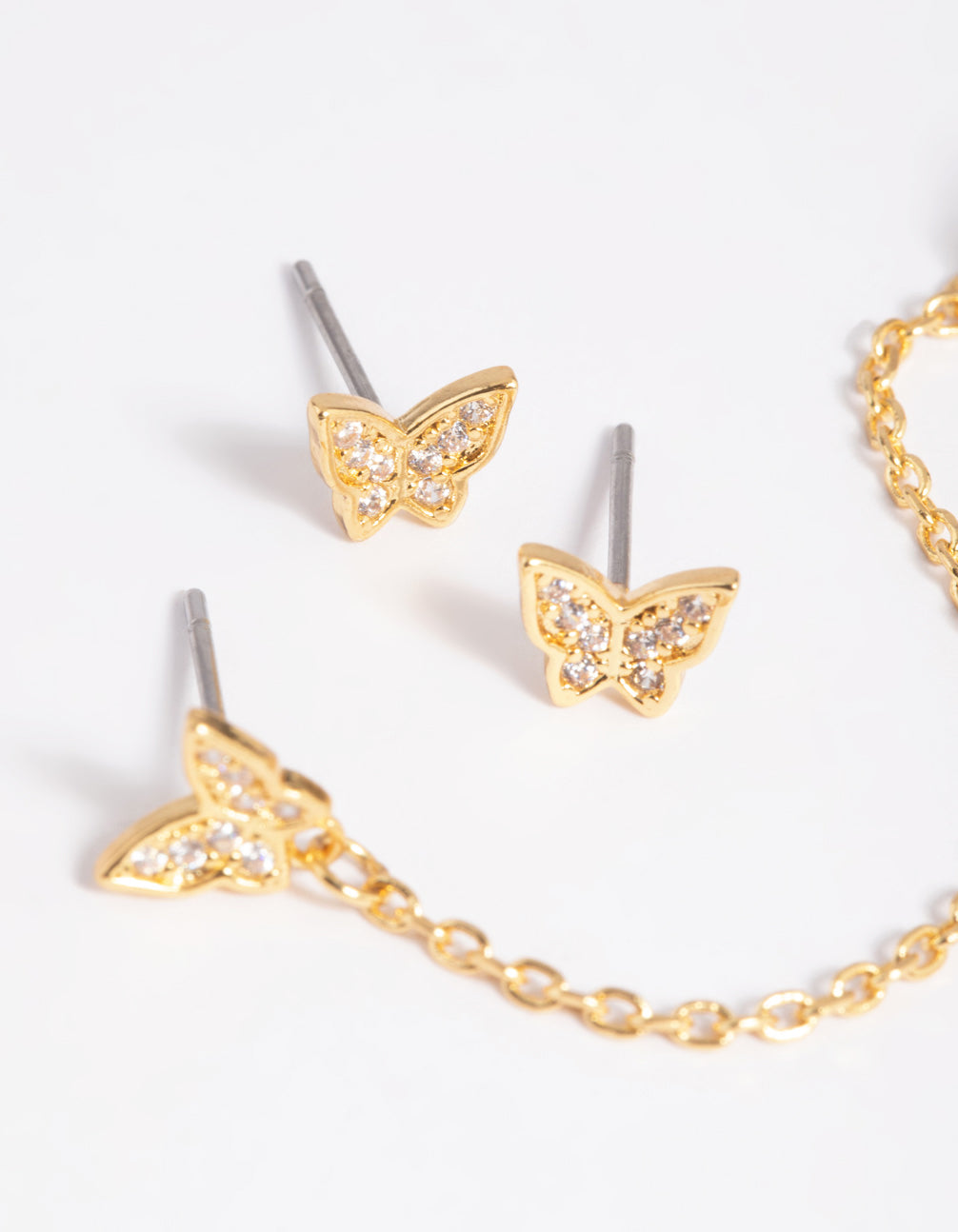 Gold Plated Brass Butterfly Chain Earring Stack 6-Pack