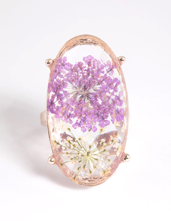 Gold & Lilac Flower Ring