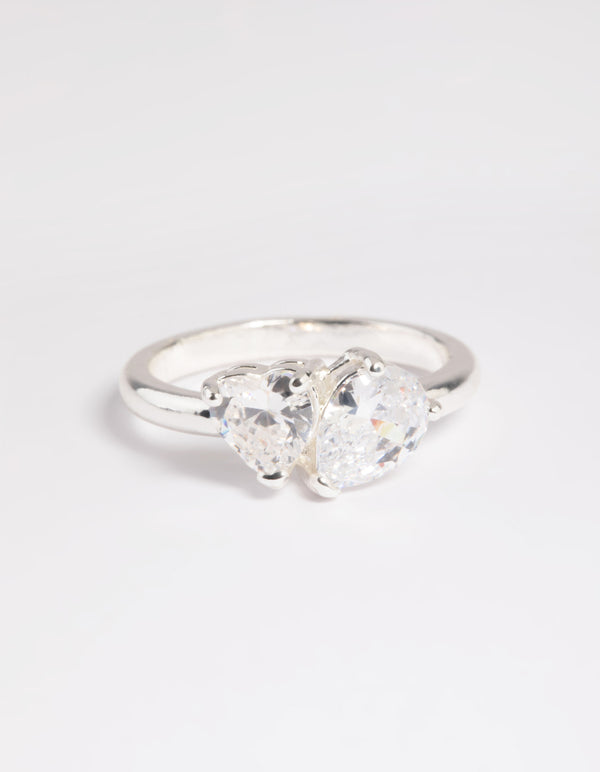 Silver Plated Cubic Zirconia Heart Ring