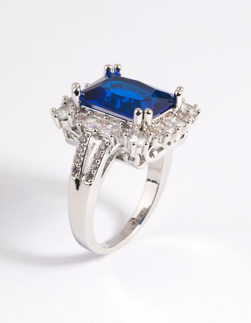Silver Blue Cubic Zirconia Asscher Ring