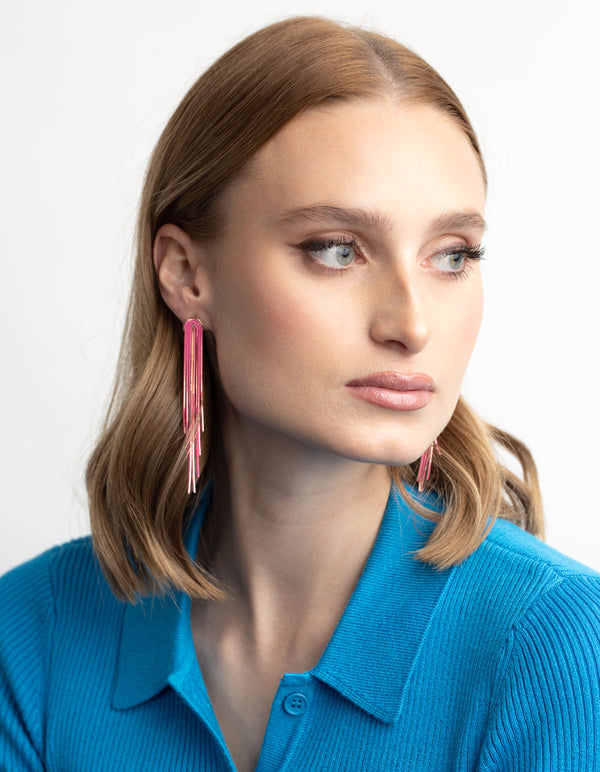 Pink Waterfall Chain Drop Earrings