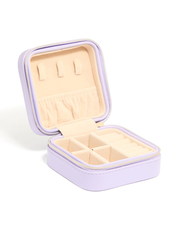 Purple Faux Leather Compact Square Jewellery Box