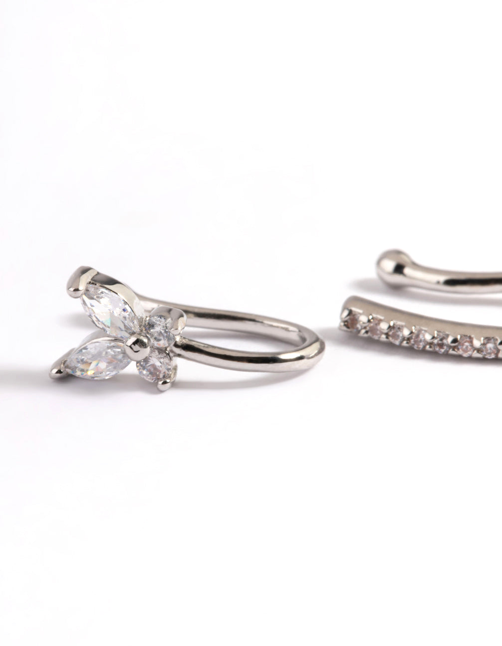Silver Cubic Zirconia Butterfly Faux Nose Rings