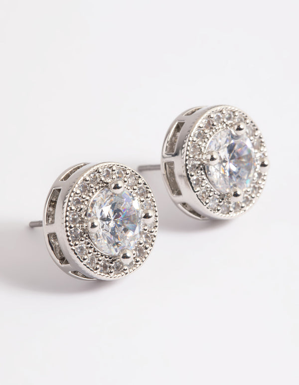 Silver Pave Circle Stud Earrings