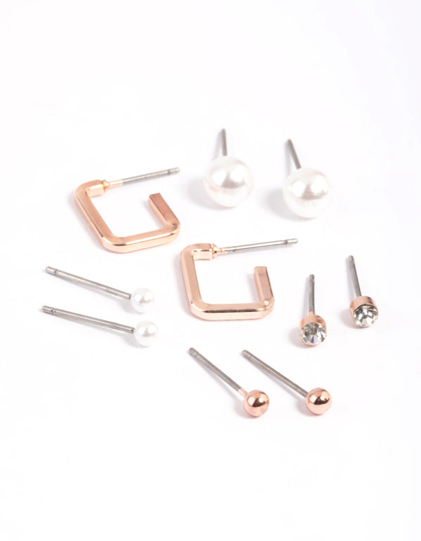 Rose Gold Pearl Earrings 5-Pack