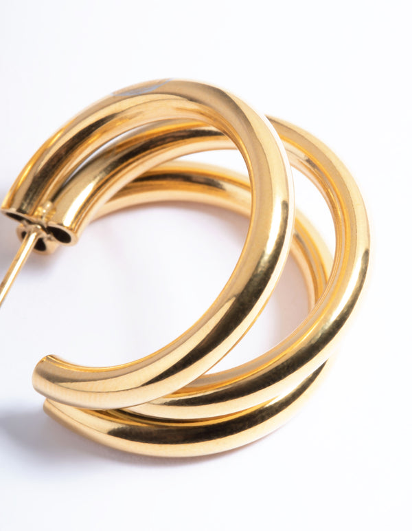 Waterproof Gold Plated Stainless Steel Triple Hoop Earrings