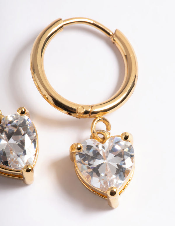 Waterproof Gold Plated Stainless Steel Cubic Zirconia Heart Huggie Earrings